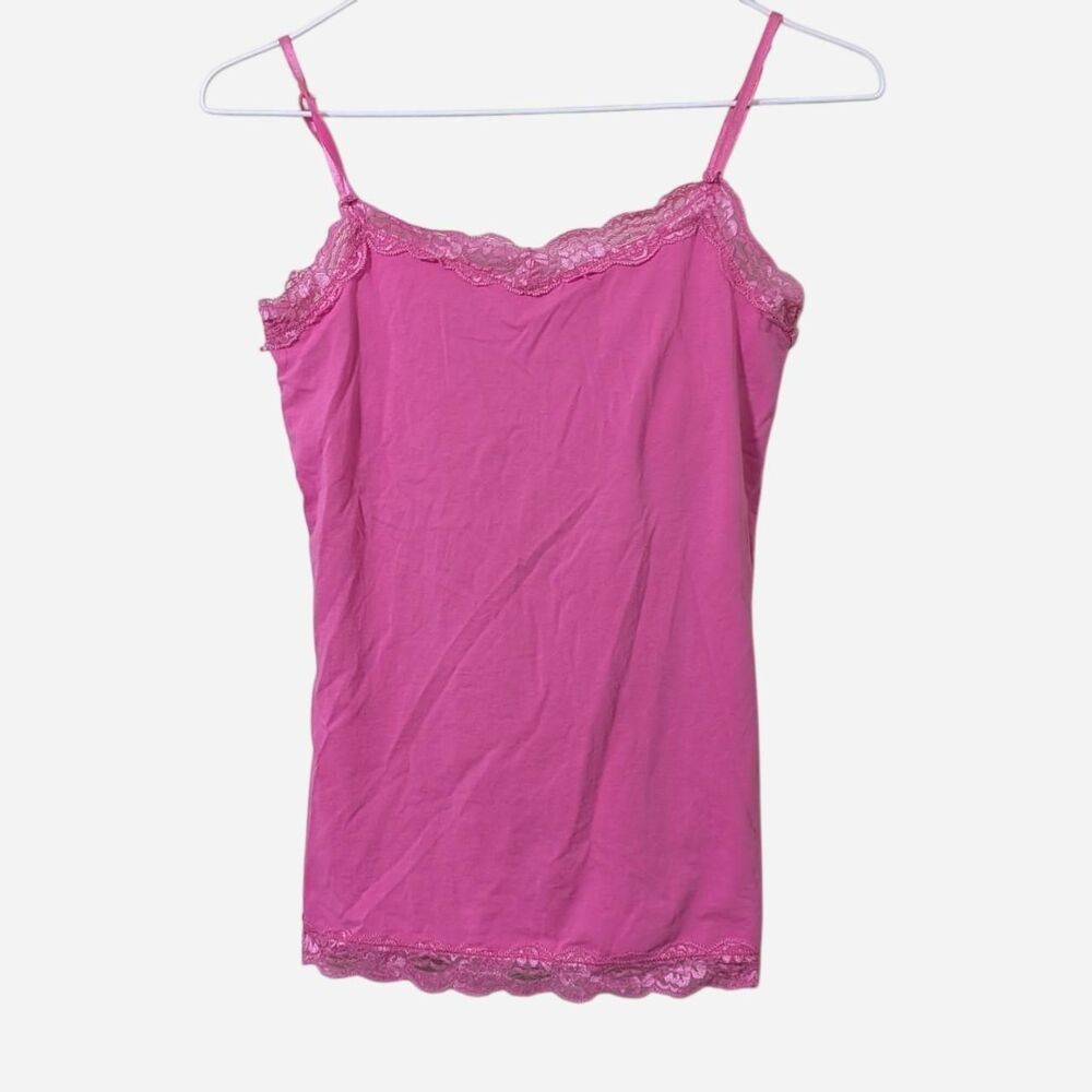 Y2K Style Red Camel Pink Lace Cami Top With Lace Trim And Built In Small Bra